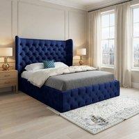 KDMD Ledbury Wide Winged Upholstered Blue Soft Velvet Designer Bed Frame | Size: Super King