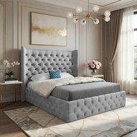KDMD Ledbury Wide Winged Upholstered Grey Soft Velvet Designer Bed Frame | Size: Super King
