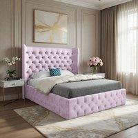 KDMD Ledbury Wide Winged Upholstered Pink Soft Velvet Designer Bed Frame | Size: Super King