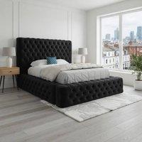 KDMD Littleton Pleated Upholstery Black Designer Bed Frame | Size: Double