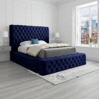 KDMD Littleton Pleated Upholstery Blue Designer Bed Frame | Size: Double