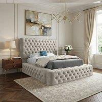 KDMD Littleton Pleated Upholstery Beige Designer Bed Frame in Cream | Size: Small Single