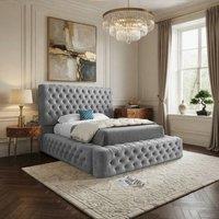 KDMD Littleton Pleated Upholstery Grey Designer Bed Frame | Size: Small Single