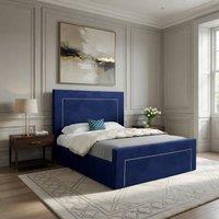 KDMD Lyminge Upholstered Blue Soft Velvet Designer Bed Frame | Size: Small Double