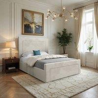 KDMD Lyminge Upholstered Beige Soft Velvet Designer Bed Frame in Cream | Size: Small Double