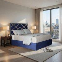 KDMD Wolferton Upholstered Soft Velvet Blue Metal Designer Bed Frame | Size: Super King