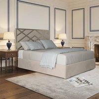 KDMD Wolferton Upholstered Soft Velvet Beige Metal Designer Bed Frame in Cream | Size: Super King