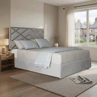 KDMD Wolferton Upholstered Soft Velvet Grey Metal Designer Bed Frame | Size: Single