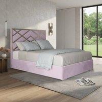 KDMD Wolferton Upholstered Soft Velvet Pink Metal Designer Bed Frame | Size: Single