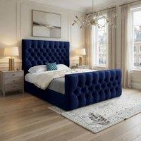 KDMD Workington Upholstered Blue Soft Velvet Designer Bed Frame | Size: Double