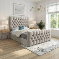 KDMD Workington Upholstered Beige Soft Velvet Designer Bed Frame in Cream | Size: Double