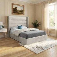 KDMD Yeovil Winged Upholstered Beige Soft Velvet Designer Bed Frame in Cream | Size: Super King