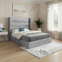 KDMD Yeovil Winged Upholstered Grey Soft Velvet Designer Bed Frame | Size: Super King