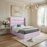 KDMD Yeovil Winged Upholstered Pink Soft Velvet Designer Bed Frame | Size: Double