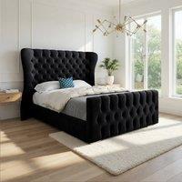 KDMD Skegness Wide Curved Black Soft Velvet Designer Bed Frame | Size: Double