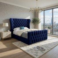 KDMD Skegness Wide Curved Blue Soft Velvet Designer Bed Frame | Size: Double