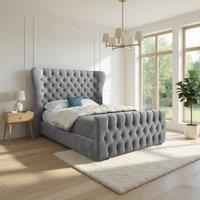 KDMD Skegness Wide Curved Grey Soft Velvet Designer Bed Frame | Size: Double