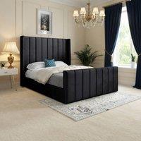 KDMD Strumpshaw Winged Upholstered Black Soft Velvet Designer Bed Frame | Size: King