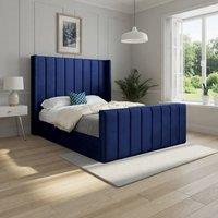 KDMD Strumpshaw Winged Upholstered Blue Soft Velvet Designer Bed Frame | Size: Super King