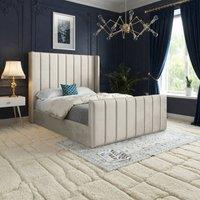 KDMD Strumpshaw Winged Upholstered Beige Soft Velvet Designer Bed Frame in Cream | Size: Double