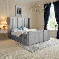 KDMD Strumpshaw Winged Upholstered Grey Soft Velvet Designer Bed Frame | Size: Super King