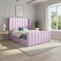 KDMD Strumpshaw Winged Upholstered Pink Soft Velvet Designer Bed Frame | Size: Double