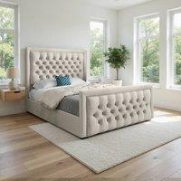 KDMD Sway Upholstered Beige Soft Velvet Designer Bed Frame in Cream | Size: Double