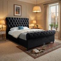 KDMD Toddington Sleigh Upholstered Black Soft Velvet Designer Bed Frame | Size: Small Double