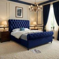 KDMD Toddington Sleigh Upholstered Blue Soft Velvet Designer Bed Frame | Size: Small Double