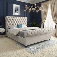 KDMD Toddington Sleigh Upholstered Beige Soft Velvet Designer Bed Frame in Cream | Size: Small Double