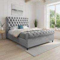 KDMD Toddington Sleigh Upholstered Grey Soft Velvet Designer Bed Frame | Size: Small Double