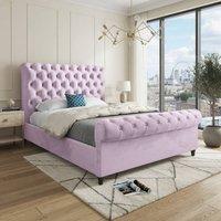 KDMD Toddington Sleigh Upholstered Pink Soft Velvet Designer Bed Frame | Size: Small Double
