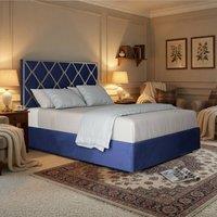 KDMD Trentham Upholstered Soft Velvet Blue Metal Designer Bed Frame | Size: Super King