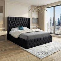 KDMD Verwood Winged Upholstered Black Soft Velvet Designer Bed Frame | Size: Super King