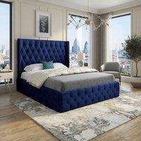 KDMD Verwood Winged Upholstered Blue Soft Velvet Designer Bed Frame | Size: Super King