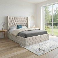 KDMD Verwood Winged Upholstered Beige Soft Velvet Designer Bed Frame in Cream | Size: Super King
