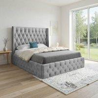 KDMD Verwood Winged Upholstered Grey Soft Velvet Designer Bed Frame | Size: Super King