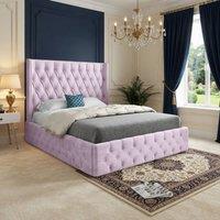 KDMD Verwood Winged Upholstered Pink Soft Velvet Designer Bed Frame | Size: Super King