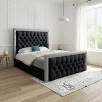 KDMD Wappenham Glitter Border Black Soft Velvet Designer Bed Frame | Size: Small Double