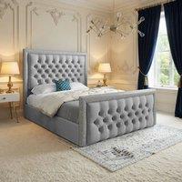 KDMD Wappenham Glitter Border Grey Soft Velvet Designer Bed Frame | Size: Small Double