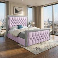 KDMD Wappenham Glitter Border Pink Soft Velvet Designer Bed Frame | Size: Small Double