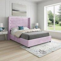 KDMD Wellesbourne Winged Upholstered Pink Soft Velvet Designer Bed Frame | Size: Double