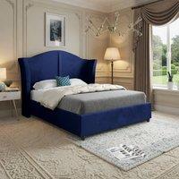 KDMD Wiggonholt Curved Winged Upholstered Blue Soft Velvet Bed Frame | Size: Small Double