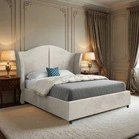 KDMD Wiggonholt Curved Winged Upholstered Beige Soft Velvet Bed Frame in Cream | Size: Small Double