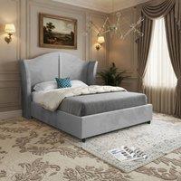 KDMD Wiggonholt Curved Winged Upholstered Grey Soft Velvet Bed Frame | Size: Small Double