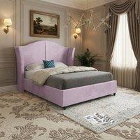 KDMD Wiggonholt Curved Winged Upholstered Pink Soft Velvet Bed Frame | Size: Small Double