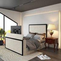 KDMD Woldingham Upholstered Electric Media Black & Cream White TV Bed Frame | Size: Small Double