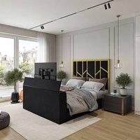 KDMD Alderley Luxe Upholstered Gold & Black Television Bed Frame | Size: Double