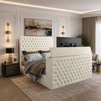 KDMD Angram Upholstered Soft Velvet Cream TV Bed Frame | Size: Small Double