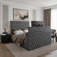 KDMD Angram Upholstered Soft Velvet Grey TV Bed Frame | Size: Small Double